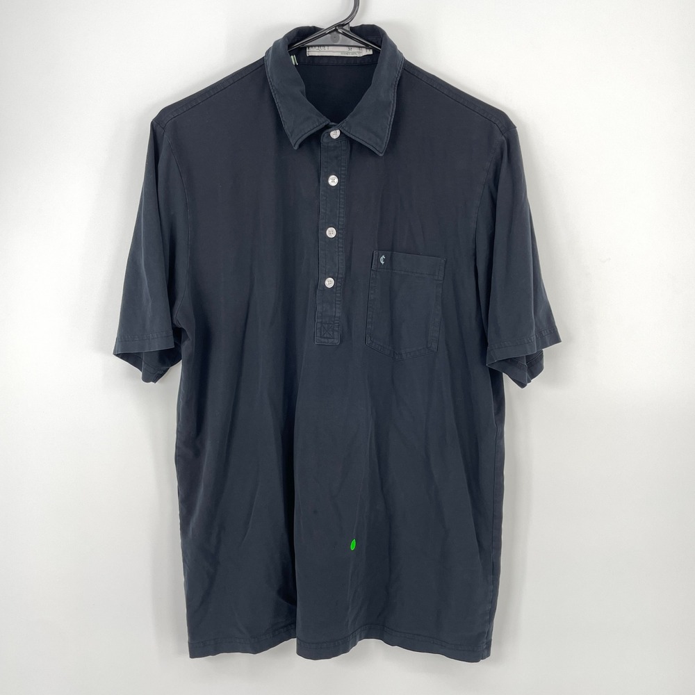 Criquet Players Polo Shirt Mens Medium Navy Blue Pima Cotton Blend S/S  FLAWS